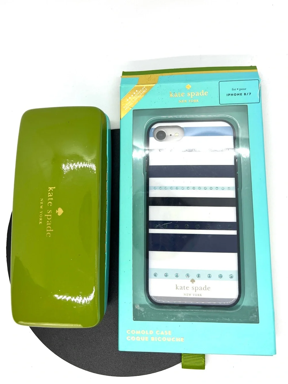 Kate Spade iPhone 8/7 Striped Jeweled Case NWT + Sunglasses Case Bundle